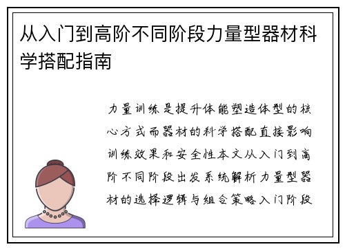 从入门到高阶不同阶段力量型器材科学搭配指南